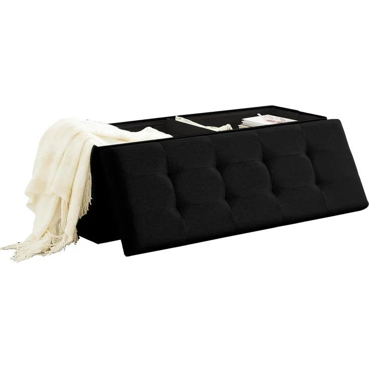 Zedelmaier Sitzbank mit Stauraum Sitzhocker Faltbar Sitztruhe belastbar bis 300 kg, Deckel Abnehmbar, 114 x 38 x 38 cm(Dunkles Schwarz)
