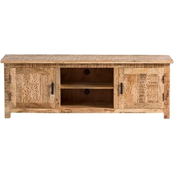 TV-Bank massivum Mumbai Mango Massivholz 150x50x42 cm braun TV-Möbel Lowboard rustikal Landhausstil Boho Fernsehtisch Holz – Bild 6