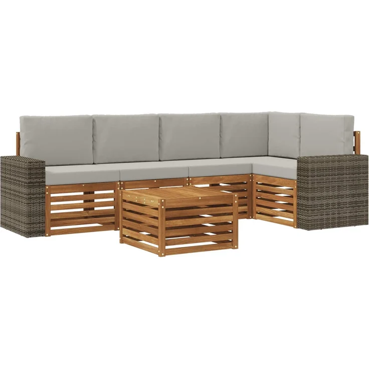vidaXL Outdoor-Sofagarnitur 6 stk. 5-Sitzer Natur und Hellgrau 3384397 – Bild 2