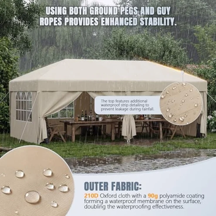 JUMMICO Pop up Pavillon 3x6 wasserdicht stabil Winterfest, One-Touch-Aufbau, Faltpavillon mit Seitenwänden, UV 50+, Shelter ideal für Garten, Innenhof, Camping und Partyzelte. Beige – Bild 4