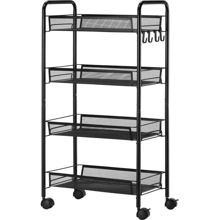 Wohnora-4-stöckiger Küchen- und Badwagen mit Körben, Rollwagen, 45 x 26,5 x 84 cm, Schwarz,H 840cm x T 450cm x B 265cm