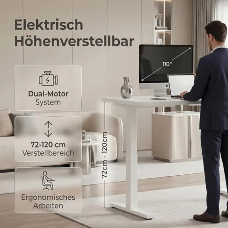 Devoko Höhenverstellbarer Schreibtisch 180x80 cm elektrisch, Höhenverstellung 71-121 cm mit Smart Control, 120 kg Tragkraft, für gesundes Arbeiten – Bild 7