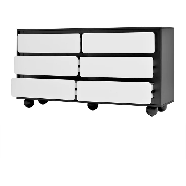 Kommode aus Spanplatte mit 6 Schubladen, 140x38x74,5 cm, Weiß/Schwarz – Bild 5
