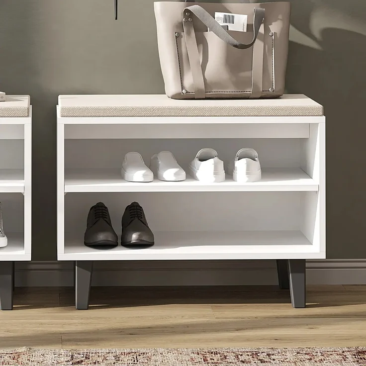 Roomart NORD Sitzbank mit 2 offenen Schuhfächern & Sitzkissen – Schuhbank für Flur & Diele – 73,6 cm – H 53 x B 73.6 x T 35 cm • Weiß – Bild 2