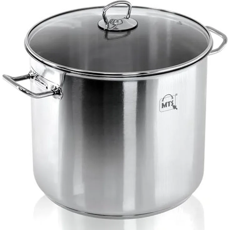 Haushalt International Kochtopf XXL 20 Liter Universalkochtopf Großraumtopf, Edelstahl, induktionsfähig, spülmaschinengeeignet, Glasdeckel mit Dampfloch