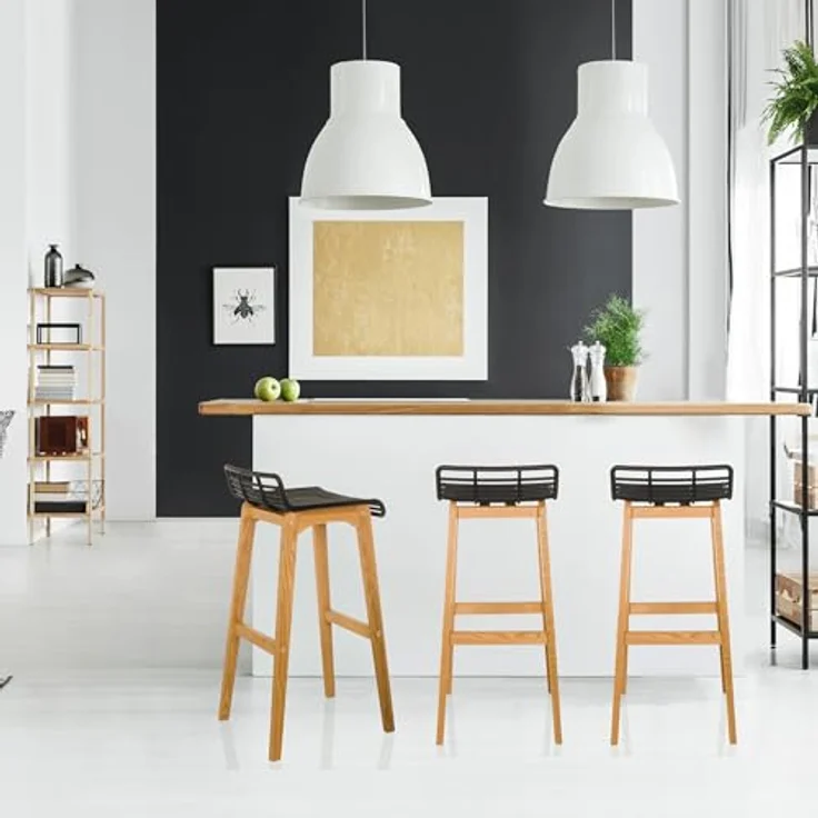 Hjh Office Barhocker Lonso W, Massivholz mit Gitteroptik Sitzfläche, Japandi-Stil – Bild 5