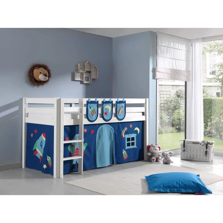 Kinderbett Karolina 210x114x106 Massivholz Weiß Textilset Astro 3 – Bild 2