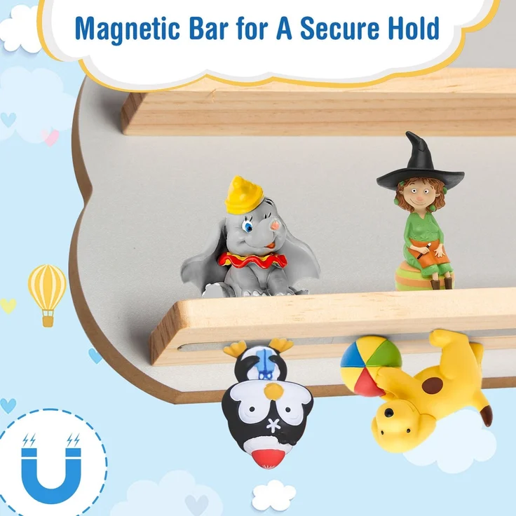 Todeco Tonie-Regal für Toniebox Hörfiguren, Magnetische Aufbewahrung für 20-25 Tonie, Perfekte Tonie Aufbewahrung im Kinderzimmer für Mädchen & Jungen, Graue Wolke und Stern – Bild 4