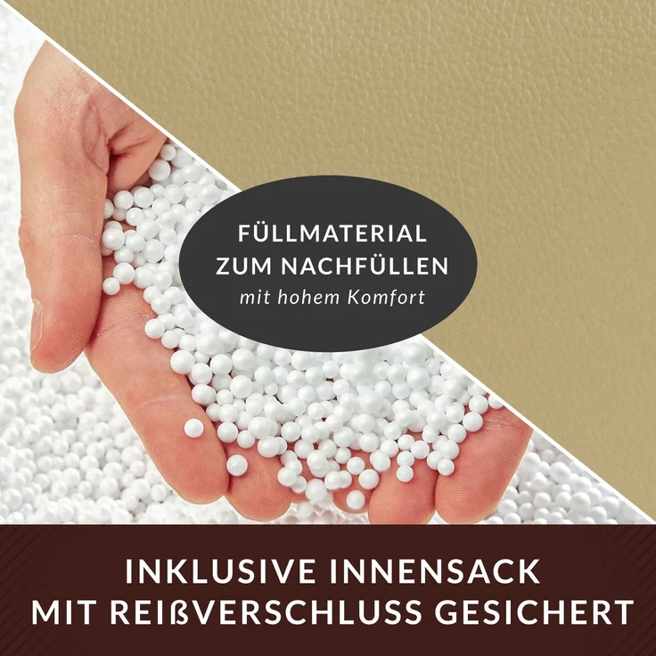 Green Bean® Sitzhocker aus Kunstleder - Pouf mit EPS Perlen Füllung - 40 x 40 cm - perfekte Ergänzung zum Sitzsack - helles Kamel – Bild 7