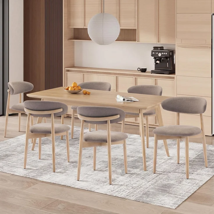 COLAMY Esszimmerstühle 6er Set, Stühle Esszimmer mit Rückenlehne, Moderne Küchenstühle Gepolstert, Stoff Dining Chairs mit Back, für Esszimmer, Küche, Restaurant, Holzbein in Naturholzfarbe, Kamel