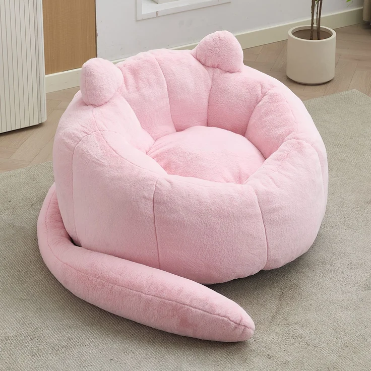 Katzenförmiges Sofa mit langem Tai Erwachsener Beanbag Sofa ohne Installation Geeignet für verschiedene Umgebungen wie Wohnzimmer, Schlafzimmer usw, Entspannen und genießen Sie das Leben, rosa--Rosa--112x112x77cm--YOUDENOVA – Bild 2