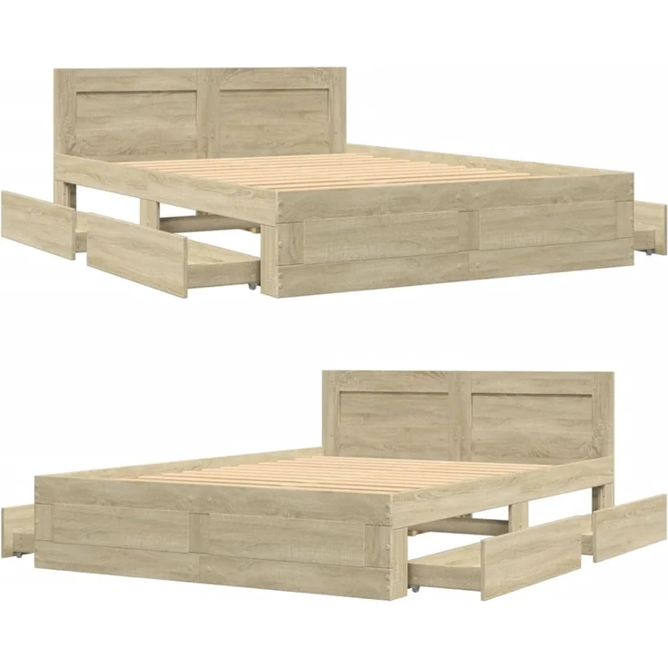 vidaXL Bettgestell mit Kopfteil Sonoma-Eiche 140x200 cm Holzwerkstoff 3295564 – Bild 7