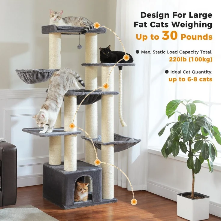 Purpurra Kratzbaum Extra-Dick Stämme XXL Stabil für Grosse Katzen, 114/170 cm – Bild 3
