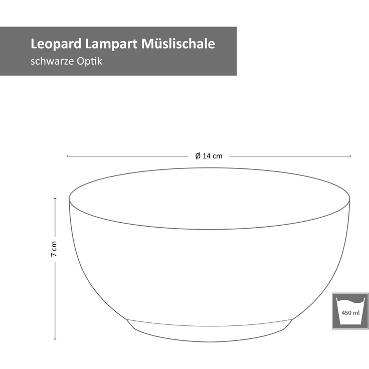 Mambocat Leopard Lampart Nero 6-tlg. Müslischalen Set Schwarz 450ml Steingut Salatschälchen Schüssel – Bild 6
