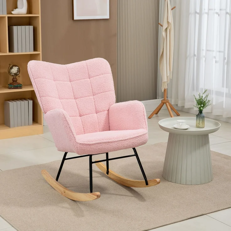 MELAYR, Schaukelstuhl im Retro-Design, Massivholz, Sessel, Relaxsessel, 98 cm x 71 cm x 101 cm, Rosa – Bild 4