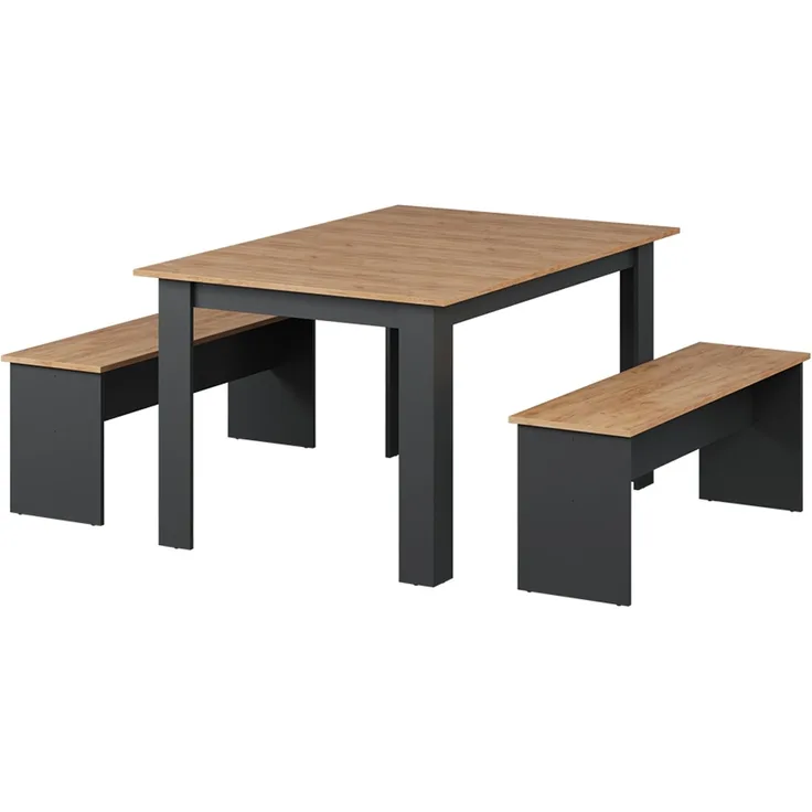 Esstisch Set Sentio Anthrazit/Goldkraft Eiche 137.6 x 92.8 cm mit 2 Bänken Vicco
