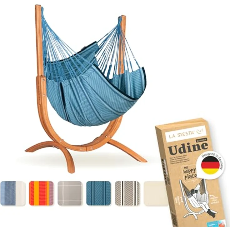 La Siesta 'Udine Organic Zebra' Hängesessel, blau, Bio-Baumwolle mit Eucalyptus-Gestell, 115 x 180 x 125 cm – Bild 2