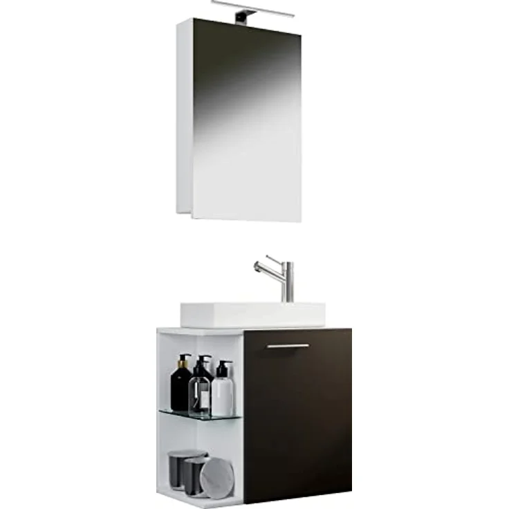 VCM Waschplatz "Hausa", Badmöbelset 3 tlg. für Gäste WC, Spiegelschrank mit Glasboden, Waschbecken aus Keramik, HxBxT 63x52x34 cm – Bild 1