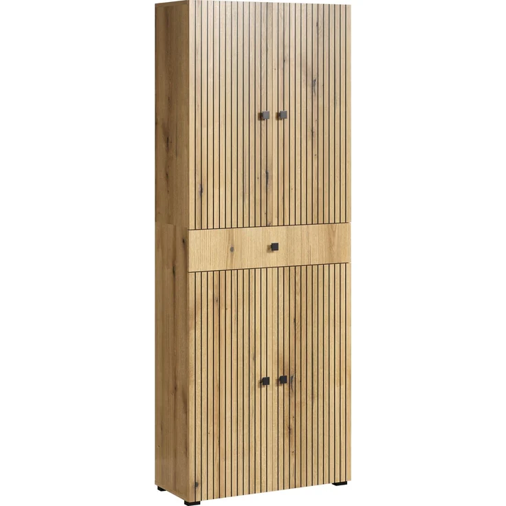 trendteam smart living - PureBliss - Waschbeckenunterschrank - Eiche - Waschtisch mit 3 offenen Fächern - (BxHxT) 90 x 79 x 53 cm - Badezimmerschrank mit Rillenoptik - edle Metallgriffe – Bild 1