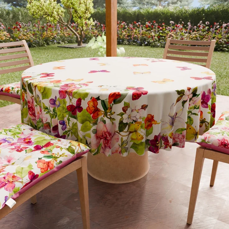 PETTI Artigiani Italiani - Schmutzabweisende runde Tischdecke aus Mikrofaser (Durchmesser 220 cm), Küchentischabdeckung für runden Tisch, Schmetterling-Design, 100% Made in Italy