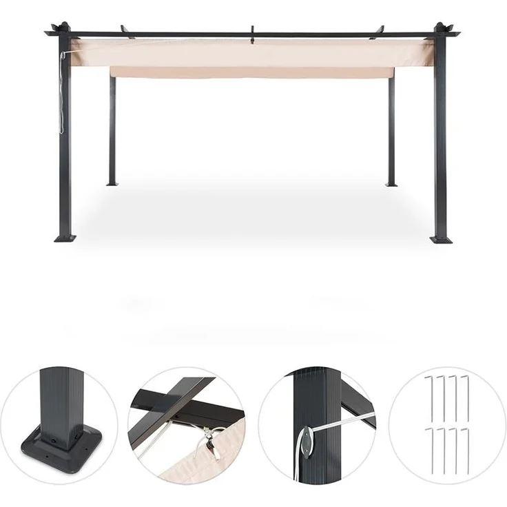 Blumfeldt Pavillon 3x4m, Rostfreier Metall-Pavillon mit Einziehbarem Dach, Pavillon Wasserdicht, Stabil & Winterfest, Langlebige Pergola Freistehend, Gartenpavillon mit UV-Schutz & Aluminium-Rahmen – Bild 3