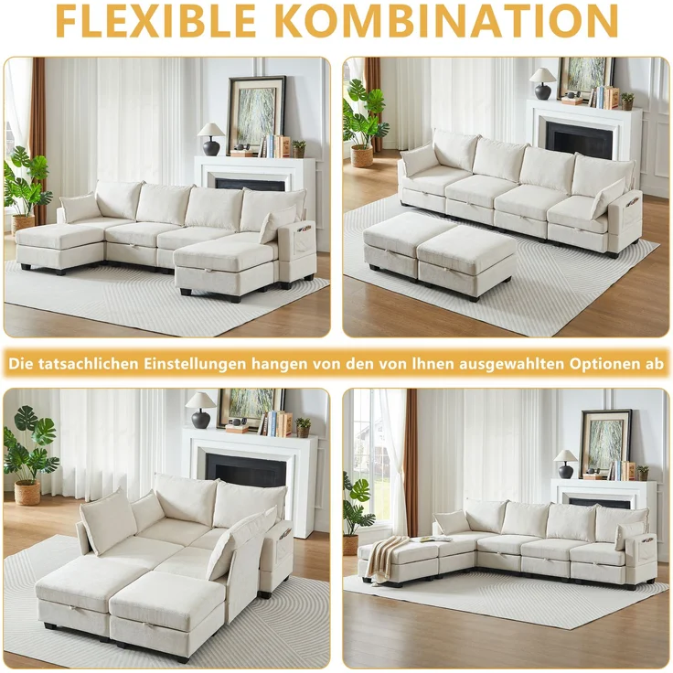 EINHOM Modulares Chenille-Sofa, Ecksofas für das Wohnzimmer U-förmiges Ecksofa mit Stauraum-Ottomane, 6-Sitzer-Ecksofas mit Chaiselongue – Bild 6