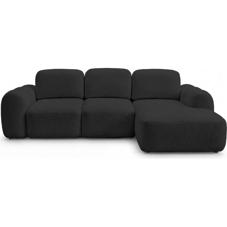GRAINGOLD Ecksofa Avelin, Eckcouch für Wohnzimmer, L-Form mit Schlaffunktion und Bettkasten, Bouclé-Stoff, Schwarz, Rechts – Bild 2
