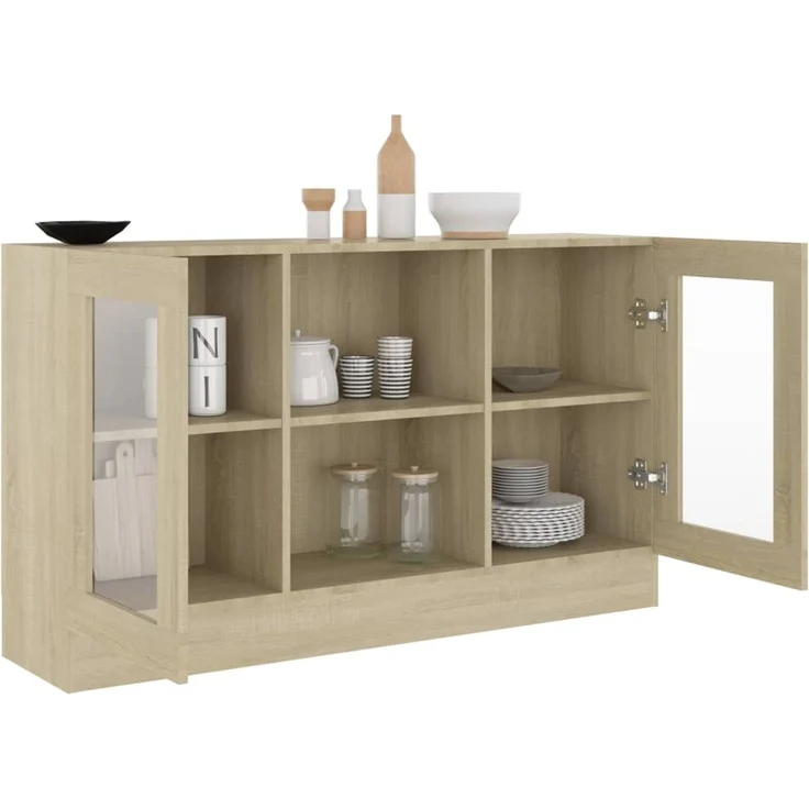Vitrinenschrank, Kommode, Sideboard Sonoma-Eiche 120 x 30,5 x 70 cm Holzwerkstoff – Bild 4