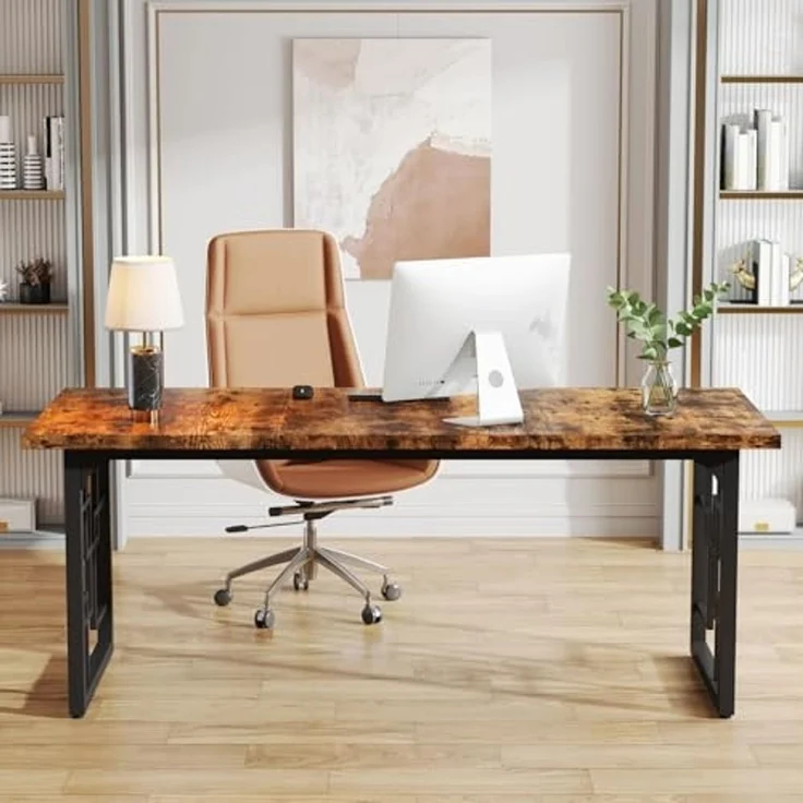 LITTLE TREE Schreibtisch Computertisch, Holz und Metall Großer Bürotisch, Moderner PC Tisch für Homeoffice Büro Studium Gaming, Stabiler Arbeitstisch mit vintagebraun-schwarz 160 cm – Bild 5