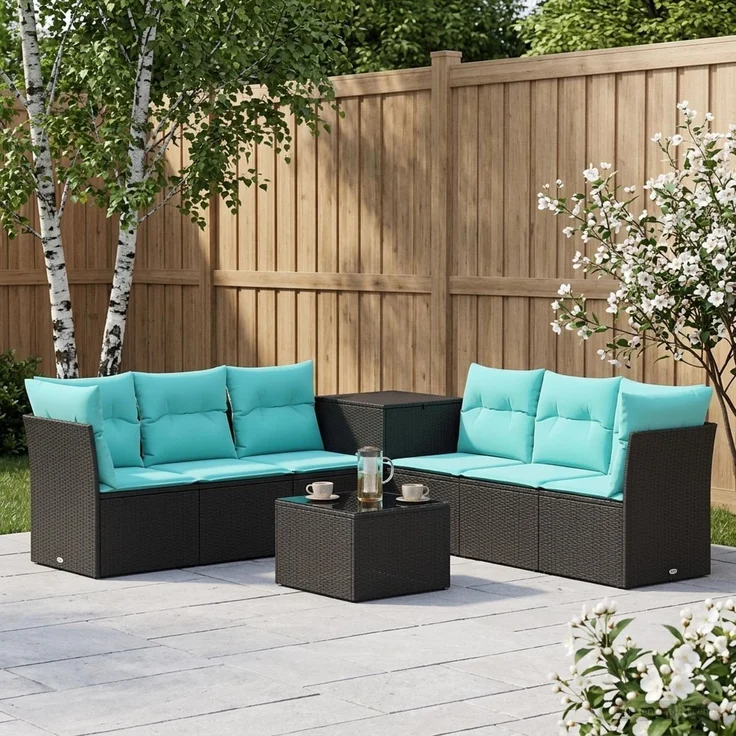 vidaXL Sofa Set 8 stk. Schwarz und Blau Polyrattan und Stahl 3448262 – Bild 1