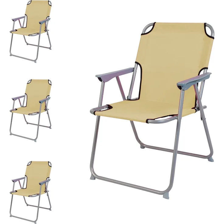 4 Stück Campingstuhl Stoff Oxfort Metall Beige
