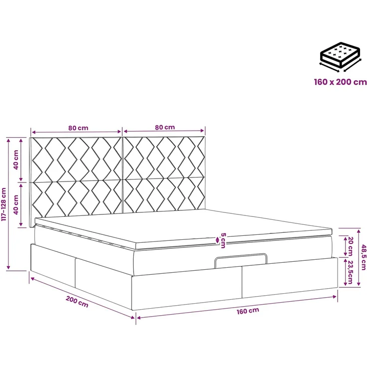vidaXL Ottoman Bett mit Matratze mit Kopfteil Rosa 160 x 200 cm Samt 3457808 – Bild 12