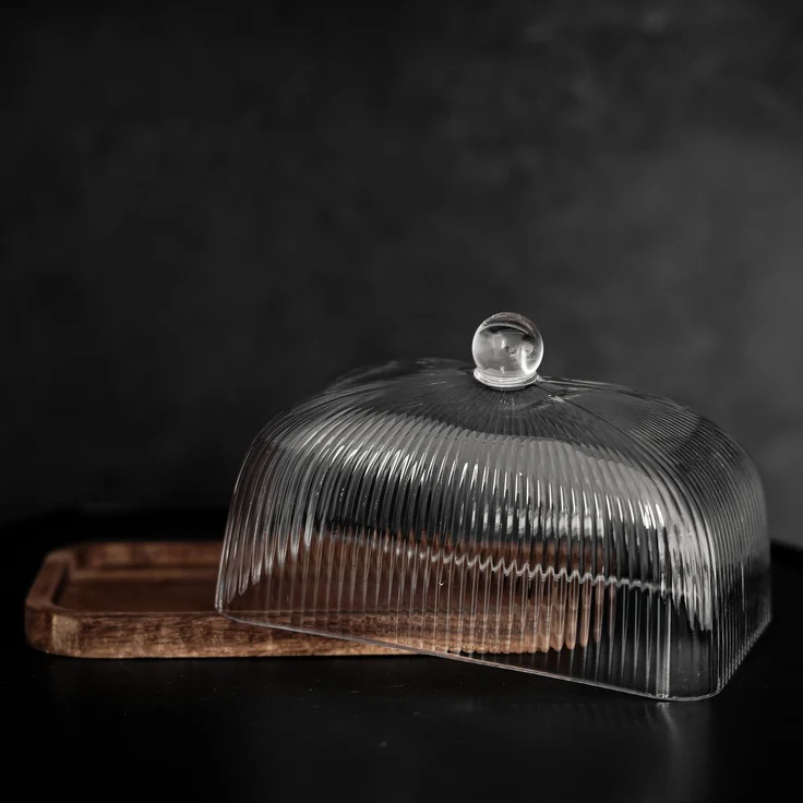Butterdose mit Glasdeckel & Holzplatte - 16 x 10 x 10 cm – Bild 4