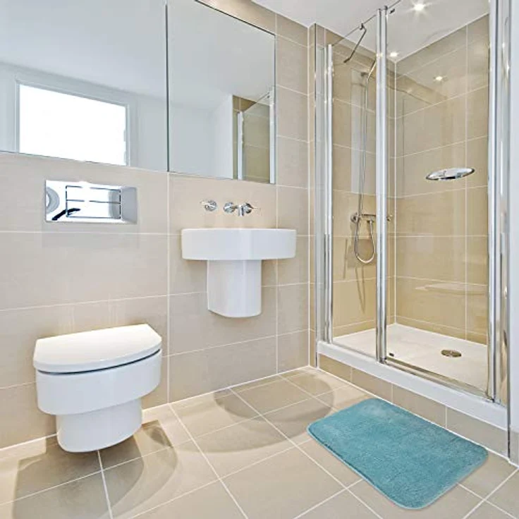 FCSDETAIL rutschfeste, Hochflor Badteppiche 60X90 cm, Maschinenwaschbare Badematte, Badvorleger mit Wasserabsorbierenden, Weichen Mikrofasern für Badewanne, Dusche und Badezimmer (Türkis) – Bild 3