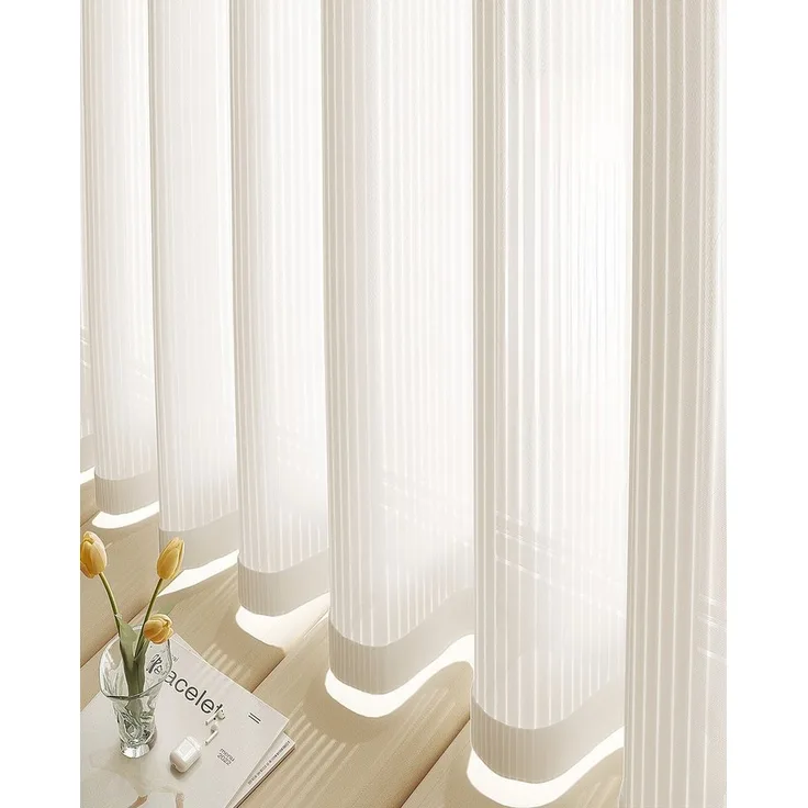 Simloveve Gardine Weiß Längsstreifen klassische Design 2er-Set Vorhänge (2 St), Ösen, halbtransparent, Polyester, Licht-und Schattenefekt für Wohnzimmer,140x175 cm