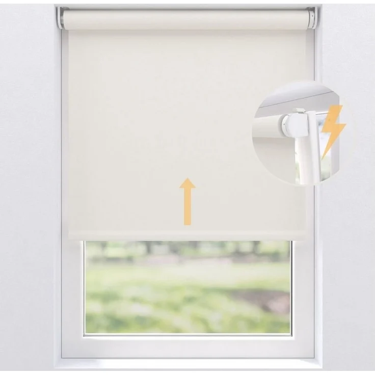 Elektrisches Rollo Verdunklungsrollo mit Zugmotor aufladbarer Motor, Plisseeonline, verdunkelnd, Fensterrahmen Montage ohne Bohren und Wand-, oder Deckenmontage möglich, freihängend, Klemmfix Fenster,- Decken oder Wandmontage, Weiß, Grau – Bild 3