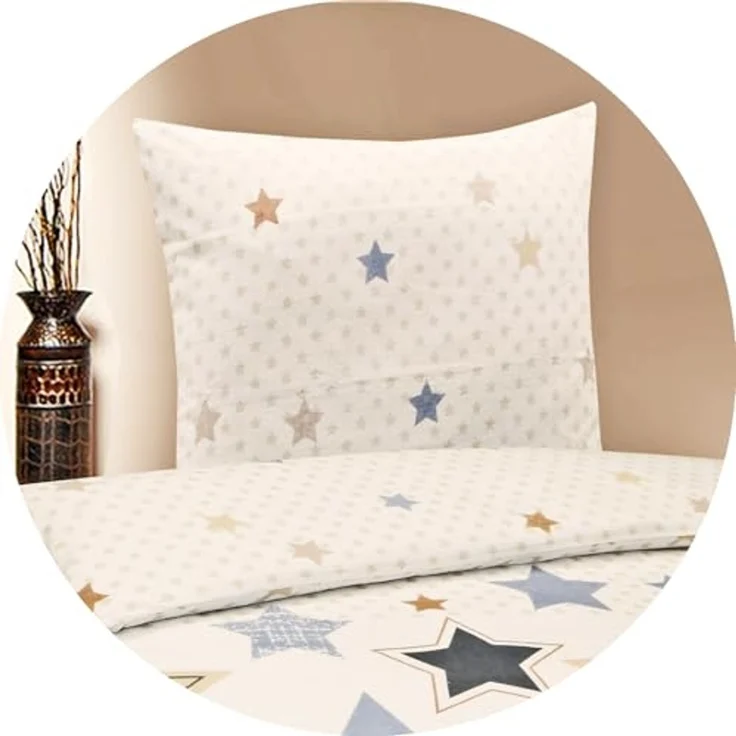 JACK Bettwäsche 135x200cm Sterne Braun Beige Offwhite, Biber, 2 teilig, tolles winterliches Sternendesign – Bild 4