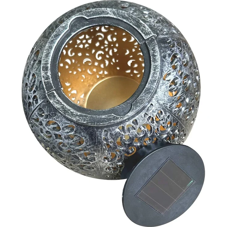 Kynast LED Solar Garten Laterne Ø 18x17 cm rund Metall Optik mit Henkel – Bild 4