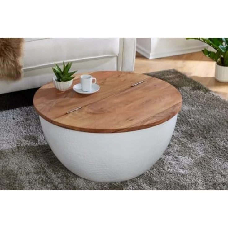 riess-ambiente Couchtisch ORIENT STORAGE Ø60cm natur / weiß, Wohnzimmer · rund · Massivholz · Metall · mit Stauraum · Hammerschlag – Bild 2