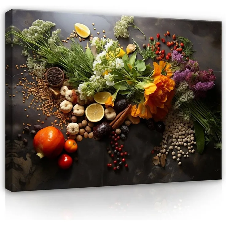 Wallarena Leinwandbild Kräuter Gemüse - Braun - Modern - Schlafzimmer, Gemüse, 60 x 40 x 2 cm