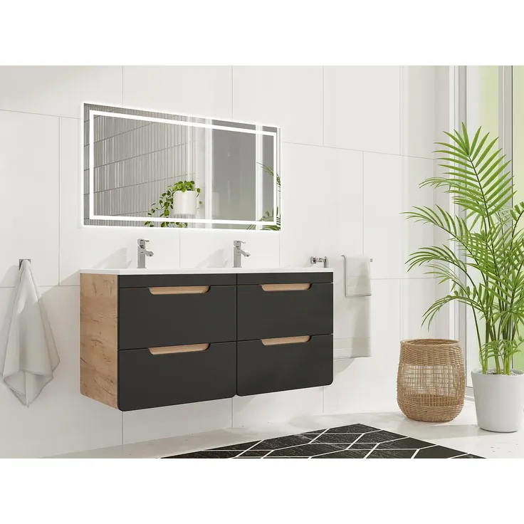 Vente-unique - ARUBA Waschbeckenmöbel Holz, Platte GrauBeige - B 46 cm x H 59 cm x L 120 cm