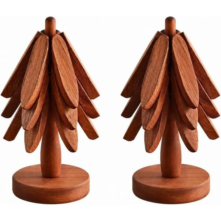 LEMLIT Topfuntersetzer Weihnachtsbaum-Untersetzer und aus Holz,3 Holzuntersetzer, Zubehör für Pfannen,Topfe, Auflaufformen, 2er Set, 2-tlg, dekoratives Servier- und Wohnaccessoire, praktisches Geschenk