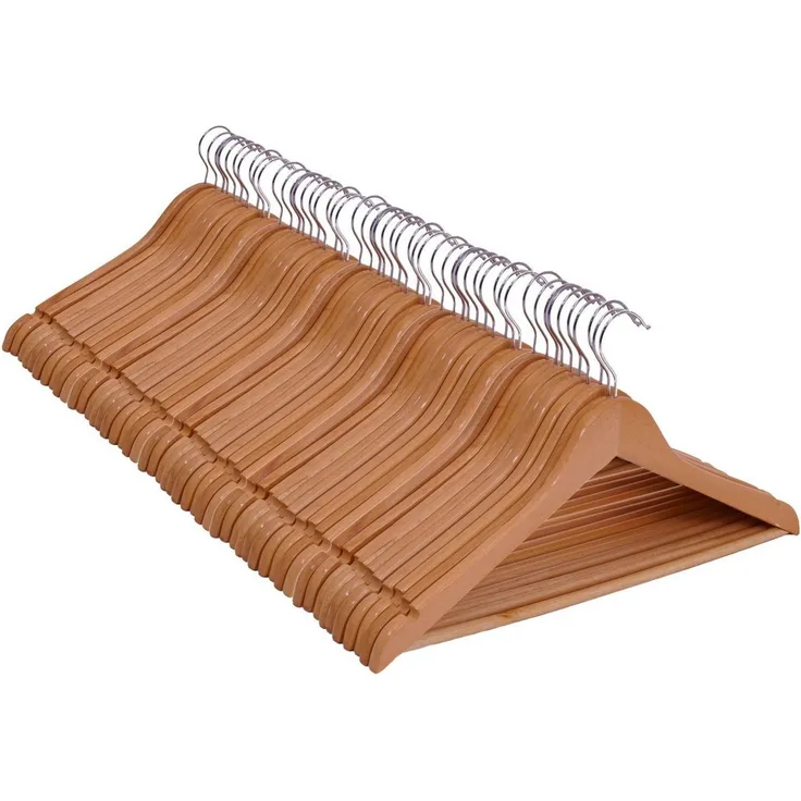 Spetebo Kleiderbügel Holz Kleiderbügel mit Hosenstange natur - 50 Stück, (Set, 50-tlg), Kleiderbügel aus Holz mit drehbarem Haken und Hosenstange