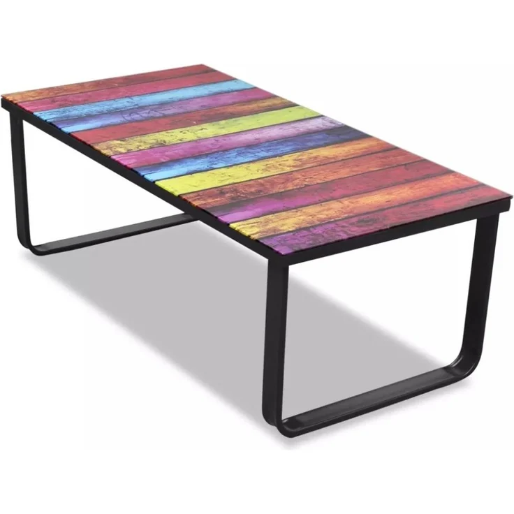 vidaXL Couchtisch mit Glasplatte Regenbogen-Aufdruck 241175 – Bild 1