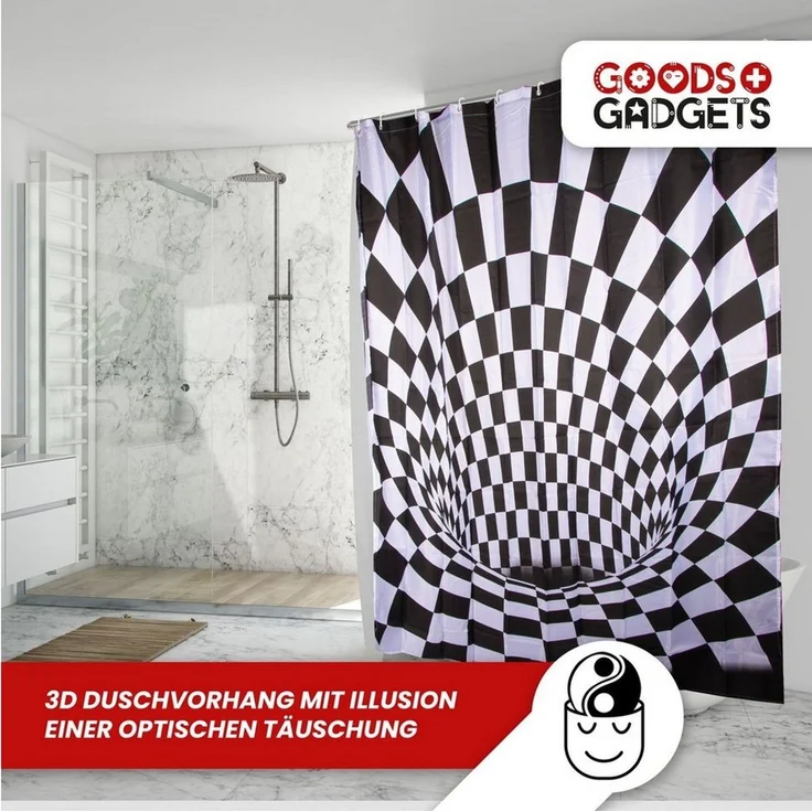 Goods+Gadgets Duschvorhang 3D Duschvorhang mit optischer Täuschung – Transparent & Anti-Schimmel (Transparent Diamonds, Weiß, Periodensystem, Facebook & Bambus Design), Anti-Schimmel Vorhang – Bild 3