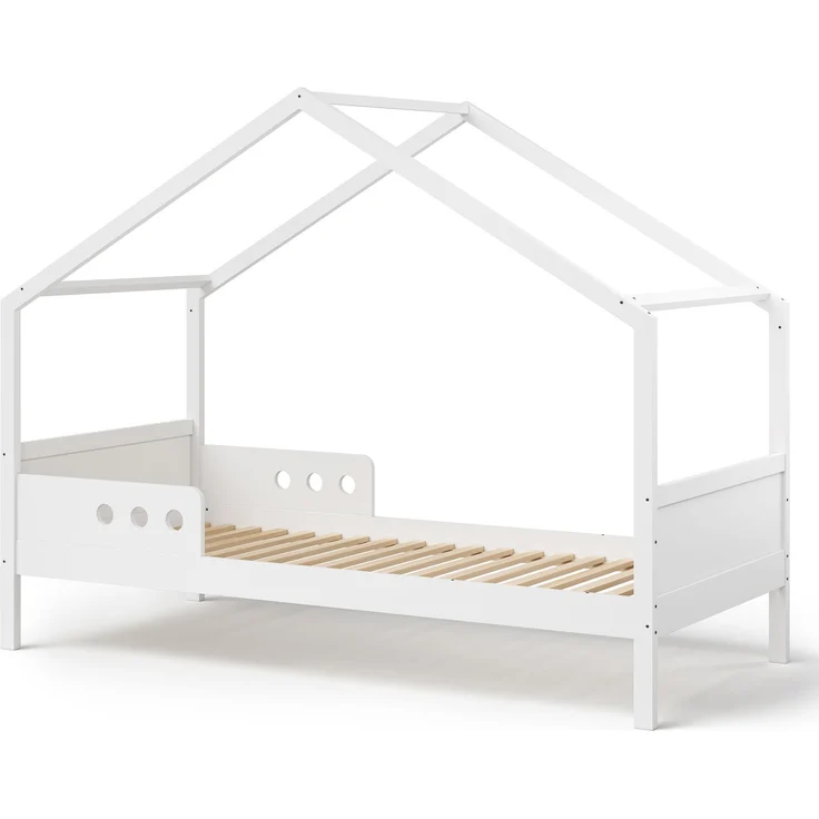 Bellabino 'Bela' Hausbett 90x200 cm mit Matratze, weiß, Kiefer Massivholz, Montessori Kinderbett mit Rausfallschutz und Lattenrost – Bild 2
