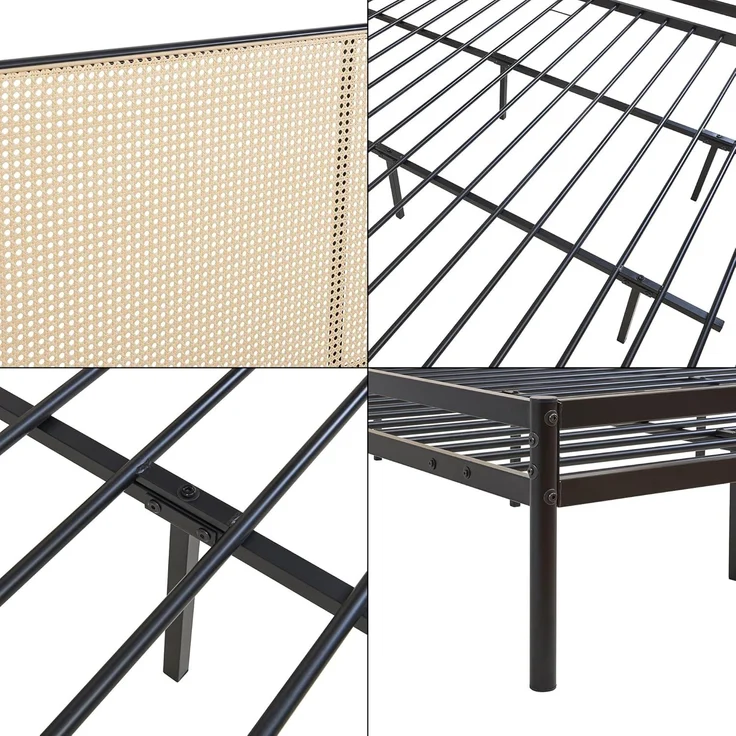 Metallbett Linköping mit ovalem Kopfteil 180x200 cm Schwarz/Rattanoptik [en. casa] – Bild 8