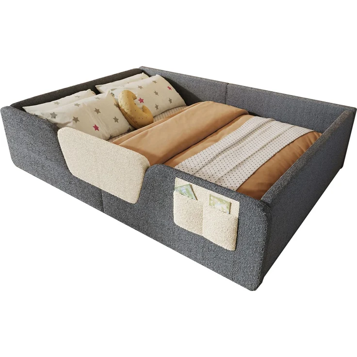 CHICFURN Polsterbett aus Samt Grau 140x190 cm mit abnehmbaren Seitengittern – Bild 7
