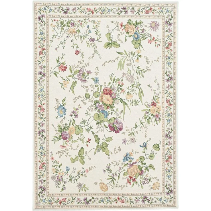 THEKO Teppich Flomi Sagrini, rechteckig, Höhe: 4 mm, Flachgewebe, Pastell-Farben, Blumen Design, mit Bordüre – Bild 1