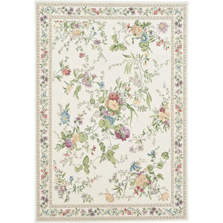 THEKO Teppich Flomi Sagrini, rechteckig, Höhe: 4 mm, Flachgewebe, Pastell-Farben, Blumen Design, mit Bordüre